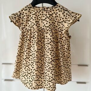 Bonpoint Beige Floral Print Flutter Sleeve Dress